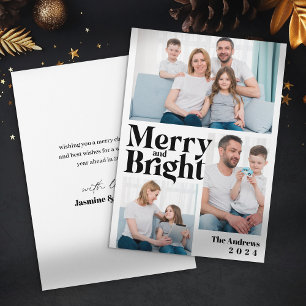 Merry & Bright 3 Family Photo Collage Christmas Holiday Card