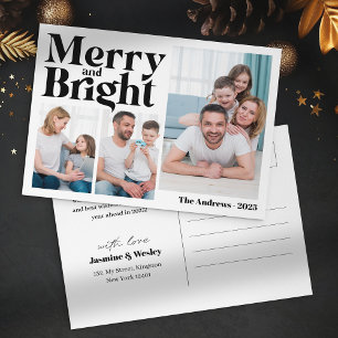 Merry & Bright 3 Family Photo Collage Christmas Holiday Postcard