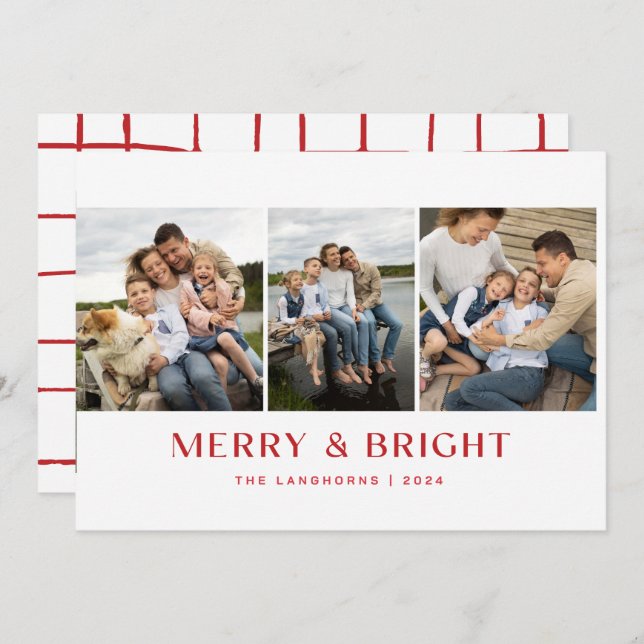 Merry & Bright 3-Photo Christmas Card (Front/Back)