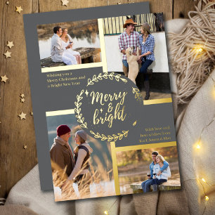 Merry & Bright 4 Photo Collage Grey and Gold