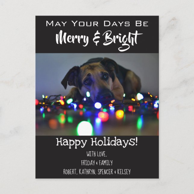 "Merry & Bright" Add Pet Photo Holiday Postcard (Front)