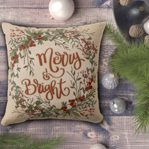 Merry Bright Berry Wreath Inspirivity Throw Pillow