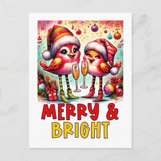 Merry & Bright Birds  Postcard (Front)