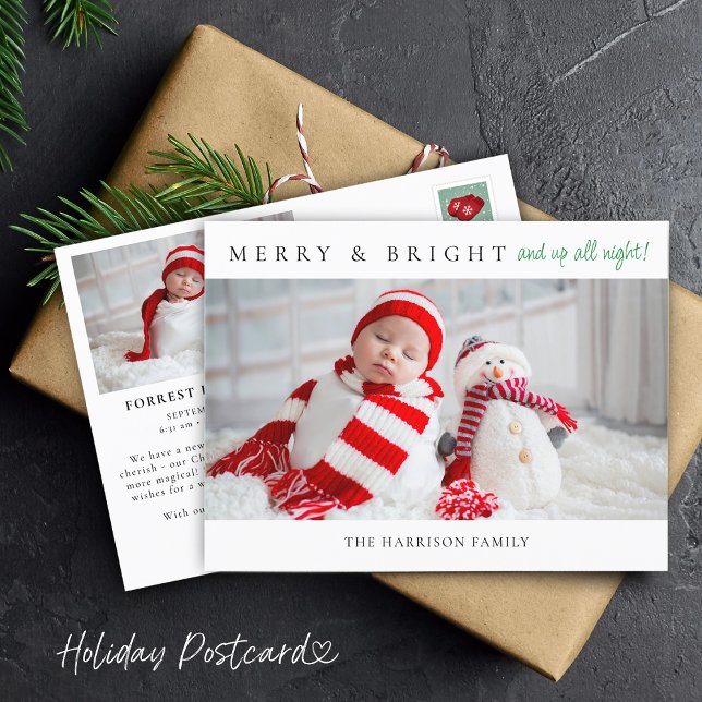 Merry & Bright Birth Announcement Photos Postcard (Merry & Bright Birth Announcement Photos Postcard)