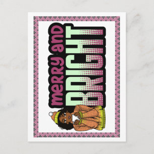 Merry & Bright Black Girl Melanin Sista Christmas Holiday Postcard