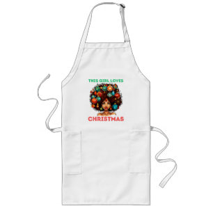 Merry & Bright Black Girl Melanin Sista Christmas Long Apron