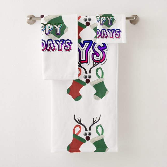Merry & Bright: Blessed Happy Holidays Reindeer  Bath Towel Set (Insitu)
