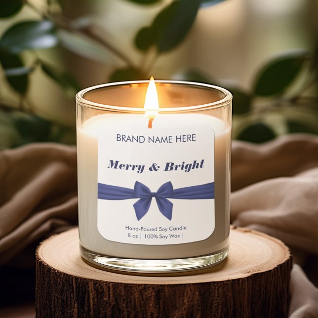 Merry & Bright | Blue Bow Modern Candle Labels (Creator Uploaded)