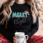 Merry Bright Blue Red Retro 80's Font Santa Hat<br><div class="desc">This cute,  girly Merry & Bright design was created using a fun modern script font and my hand lettered block font in a retro 80's style in aqua blue and red.  It features my hand painted Santa hat with holly and berries.</div>