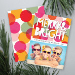 Merry & Bright Bold Colorful Confetti Dots Photo Holiday Card<br><div class="desc">This modern and fun tropical Christmas / holidaycard features the word 'Merry and Bright' in bold white typography on a big, fat and colorful fuchsia hot pink, blush pink and light moss green confetti polka dots pattern background and one favorite family photo. Back of the card has a full bleed...</div>