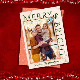 Merry & Bright bold typography 1 photo modern cute Holiday Card