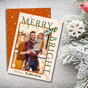 Merry & Bright bold typography 1 photo modern cute Holiday Card