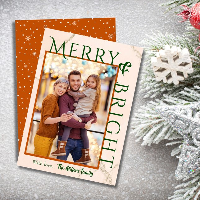 Merry & Bright bold typography 1 photo modern cute Holiday Card (Creator Uploaded)