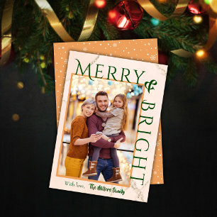 Merry & Bright bold typography 1 photo modern cute Holiday Card