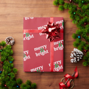 "Merry & Bright" Bold Typography Modern Wrapping Paper