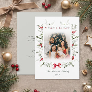 Merry & Bright Botanical Christmas Frame Photo Holiday Card