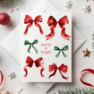 Merry Bright Bows Watercolor Christmas Holiday Card