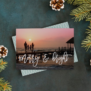 Merry & Bright Brush Lettered Photo Holiday Card