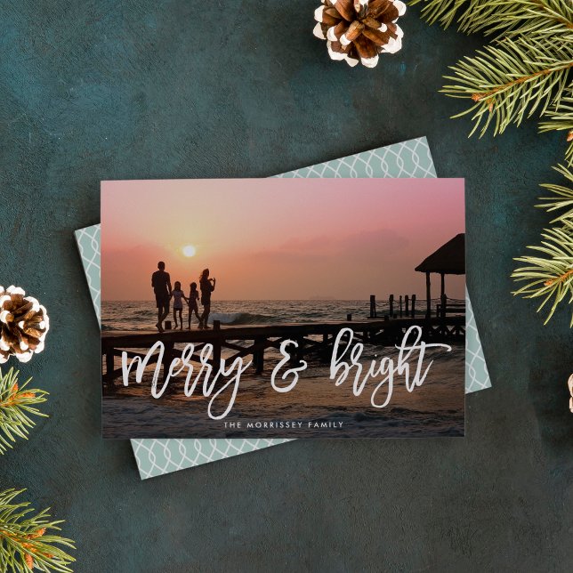 Merry & Bright Brush Lettered Photo Holiday Card (Creator Uploaded)