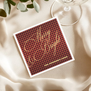 Merry &Bright Buffalo Plaid Family Christmas Party Napkin