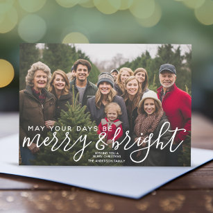 Merry & Bright Calligraphy Horizontal Photo Season Holiday Card