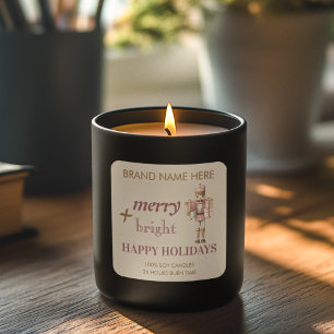 Merry & Bright Candle Label Happy Holidays