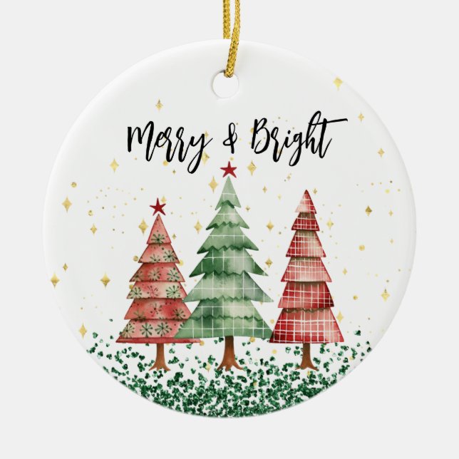 Merry & Bright Ceramic Christmas Ornament (Front)