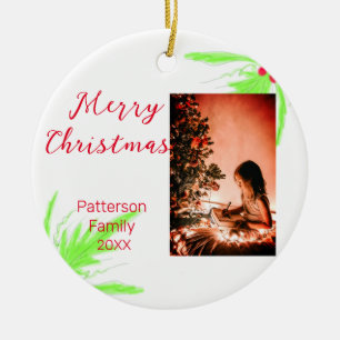 Merry Bright Christmas add family name welcome joy Ceramic Tree Decoration