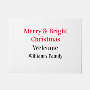 Merry Bright Christmas add family name welcome joy Doormat