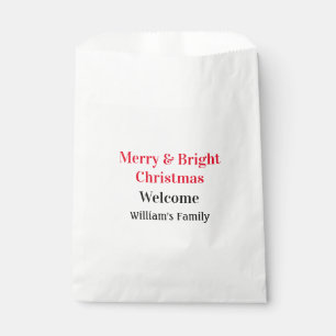 Merry Bright Christmas add family name welcome joy Favour Bags