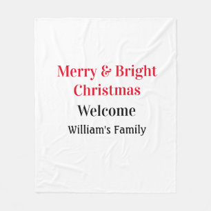 Merry Bright Christmas add family name welcome joy Fleece Blanket