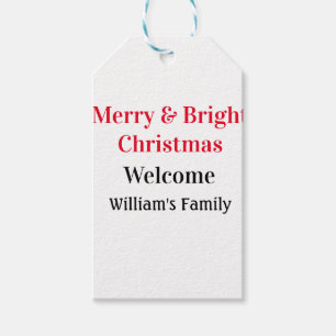 Merry Bright Christmas add family name welcome joy Gift Tags