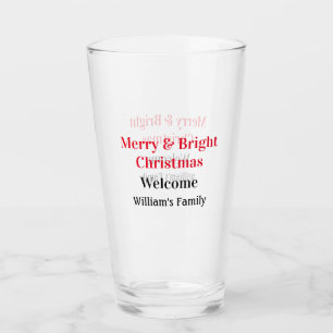 Merry Bright Christmas add family name welcome joy Glass