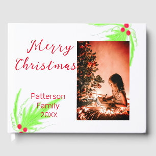 Merry Bright Christmas add family name welcome joy Guest Book