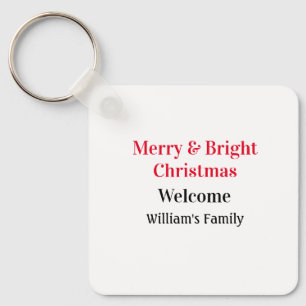 Merry Bright Christmas add family name welcome joy Key Ring