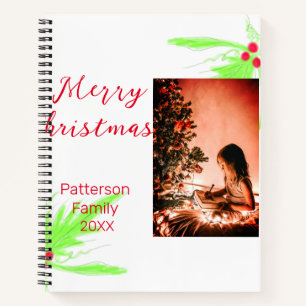Merry Bright Christmas add family name welcome joy Notebook