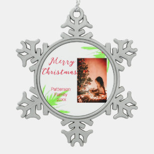 Merry Bright Christmas add family name welcome joy Snowflake Pewter Christmas Ornament
