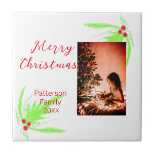 Merry Bright Christmas add family name welcome joy Tile