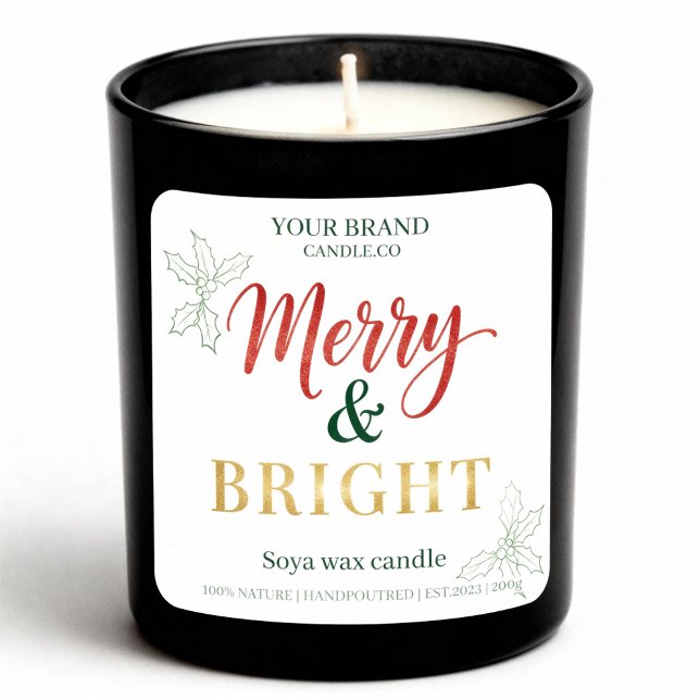Merry & Bright Christmas Candle Sticker Label  (Creator Uploaded)