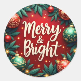 Merry & Bright Christmas Classic Round Sticker