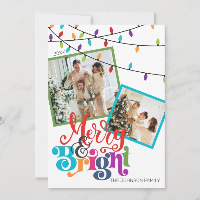 Merry & Bright Christmas Family Photo Holiday Card (Front)