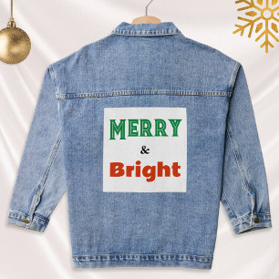 Merry & Bright Christmas Festive Colourful Stylish Denim Jacket