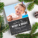 Merry & Bright Christmas Gold Confetti Photo Holiday Card<br><div class="desc">Send your card in style with this festive design featuring the words "Wishing you a Merry & Bright Holiday Season" and faux gold confetti sprinkled on the edges of a chalkboard background. Add your photo and name to the front. On the back there's room for your custom message and 2...</div>