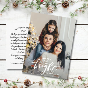Merry Bright Christmas Hand Lettered Family Photo Postcard