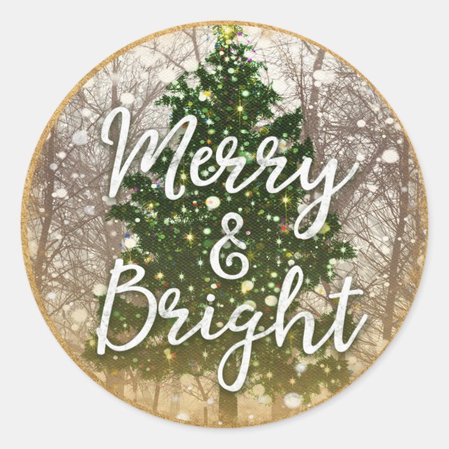 Merry & Bright Christmas Holidays Classic Round Sticker (Front)
