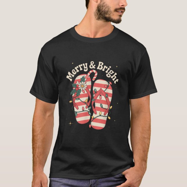 Merry Bright Christmas In July Flip Flops  T-Shirt (Front)