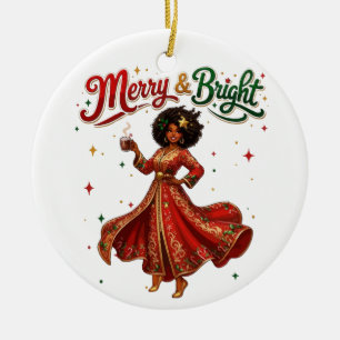 Merry & Bright Christmas Kaftan Woman Ceramic Tree Decoration