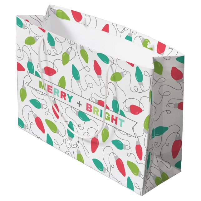Merry + Bright Christmas Lights Gift Bag (Back Angled)