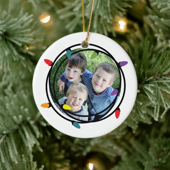 Merry & Bright Christmas Lights Photo Ceramic Tree Decoration (Tree)