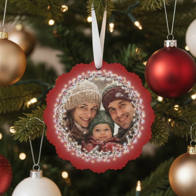 Merry & Bright Christmas Lights Photo Tree Decoration Card (Creator Uploaded)